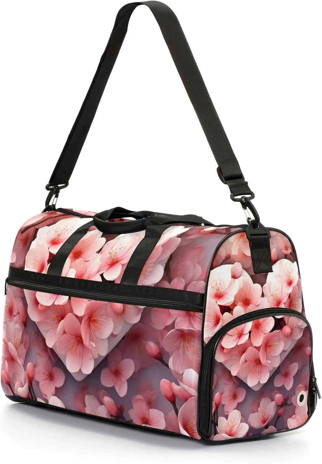 Gym Bag for Women Men, Yoga Bag with Shoe Pocket, Travel Duffel Tote Bag for Plane, Workout, Swimming, Weekend Overnight Bag Carry on Bag Hospital Holdalls, Love Peach Blossom - 4