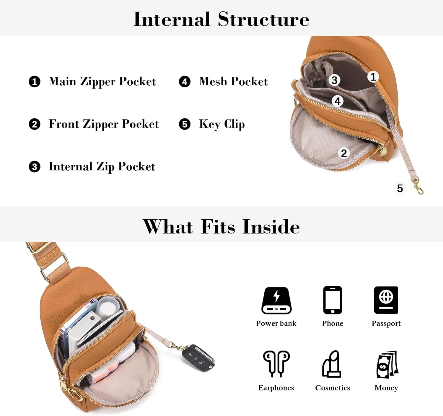 Haytijoe Crossbody Bags for Women Leather Sling Bag Anti-theft Cross Body Bag Travel Sling Purse Chest Bags Fanny Packs