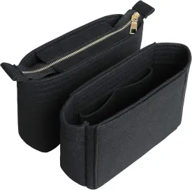 HyFanStr Felt Insert Bag Organizer with Zipper, Small Handbag Purse Organizer Tote Liner Pouch for Women, 2 Piece Set 