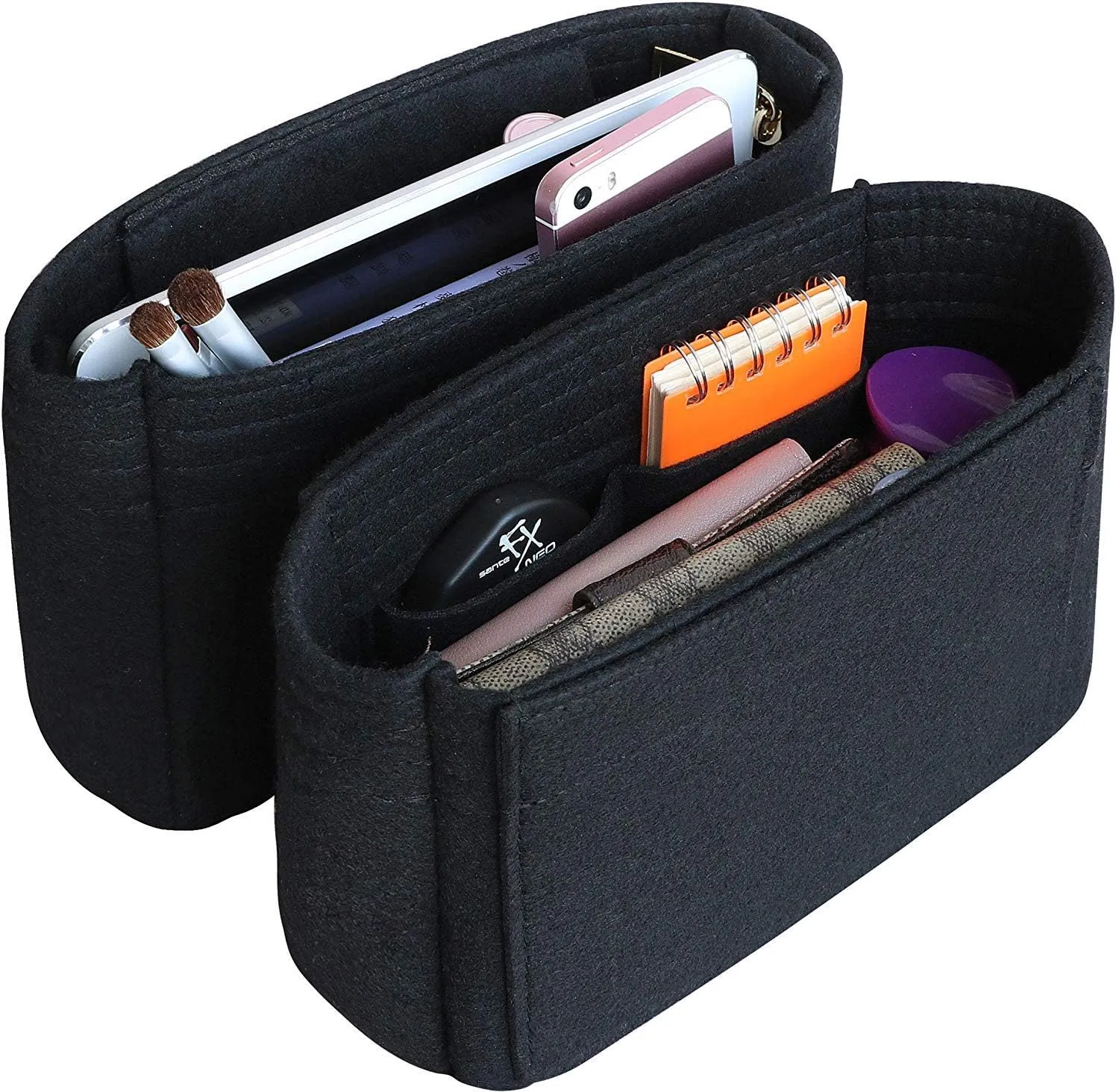 HyFanStr Felt Insert Bag Organizer with Zipper, Small Handbag Purse Organizer Tote Liner Pouch for Women, 2 Piece Set 