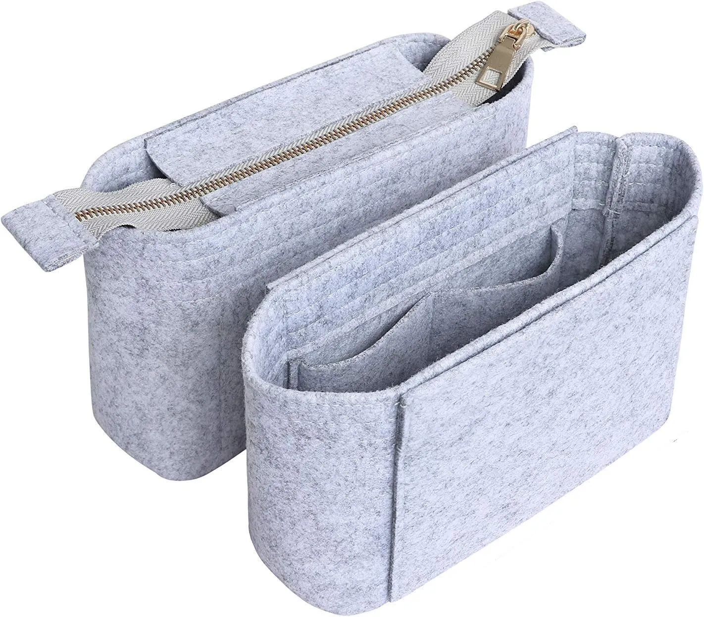 HyFanStr Felt Insert Bag Organizer with Zipper, Small Handbag Purse Organizer Tote Liner Pouch for Women, 2 Piece Set 