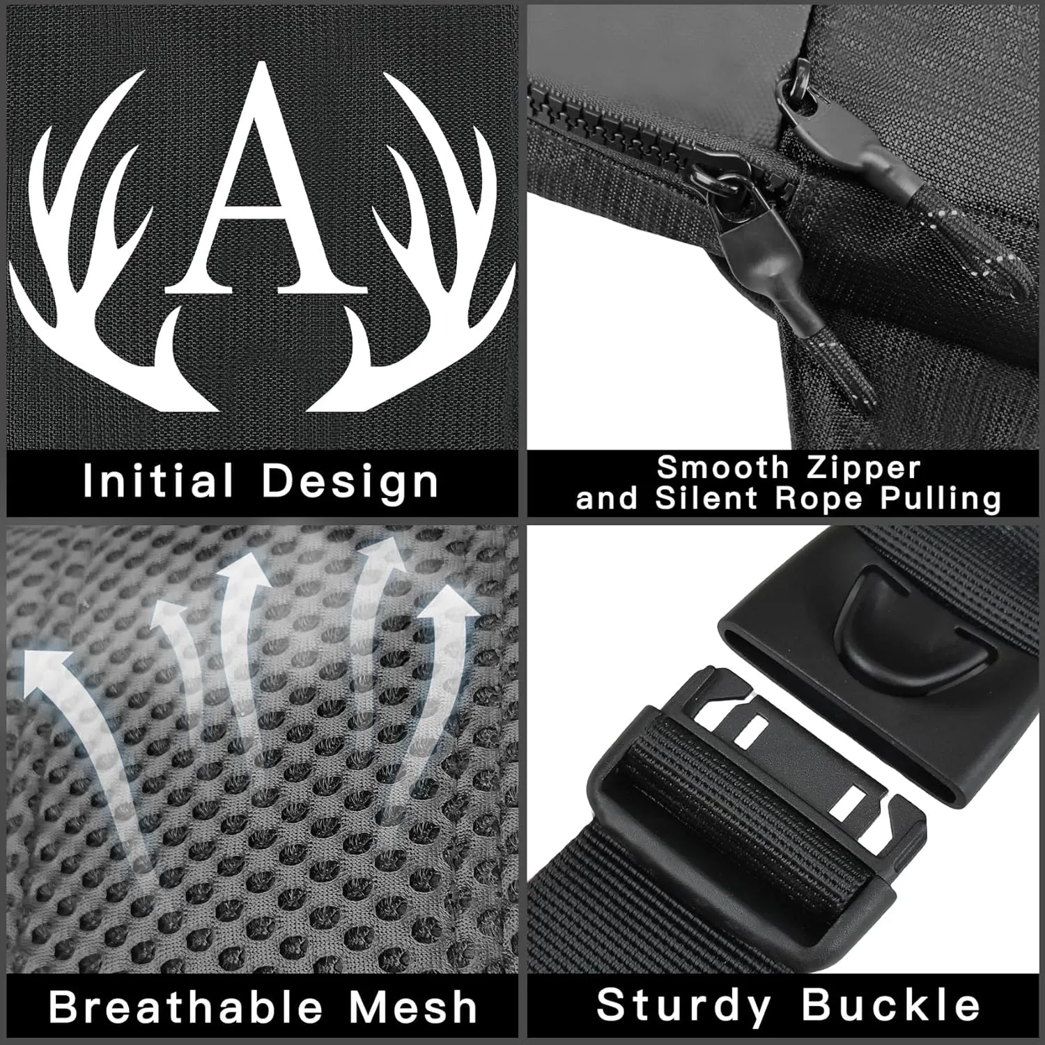 Initial Letter Small Crossbody Sling Bag for Men Women Double Pocket Chest Bag Trendy Water Resistant Fanny Pack Mini Phone Cross Body Bag for Travel Sports Workout Running (Black D)