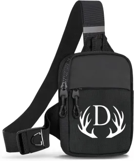Initial Letter Small Crossbody Sling Bag for Men Women Double Pocket Chest Bag Trendy Water Resistant Fanny Pack Mini Phone Cross Body Bag for Travel Sports Workout Running (Black D)