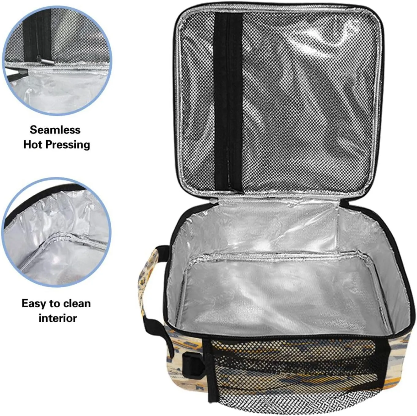 Insulated Lunch Tote Zip Pockets Cooler Lunch Bag with buckle for School College Construction Scene Concrete Mixer Truck