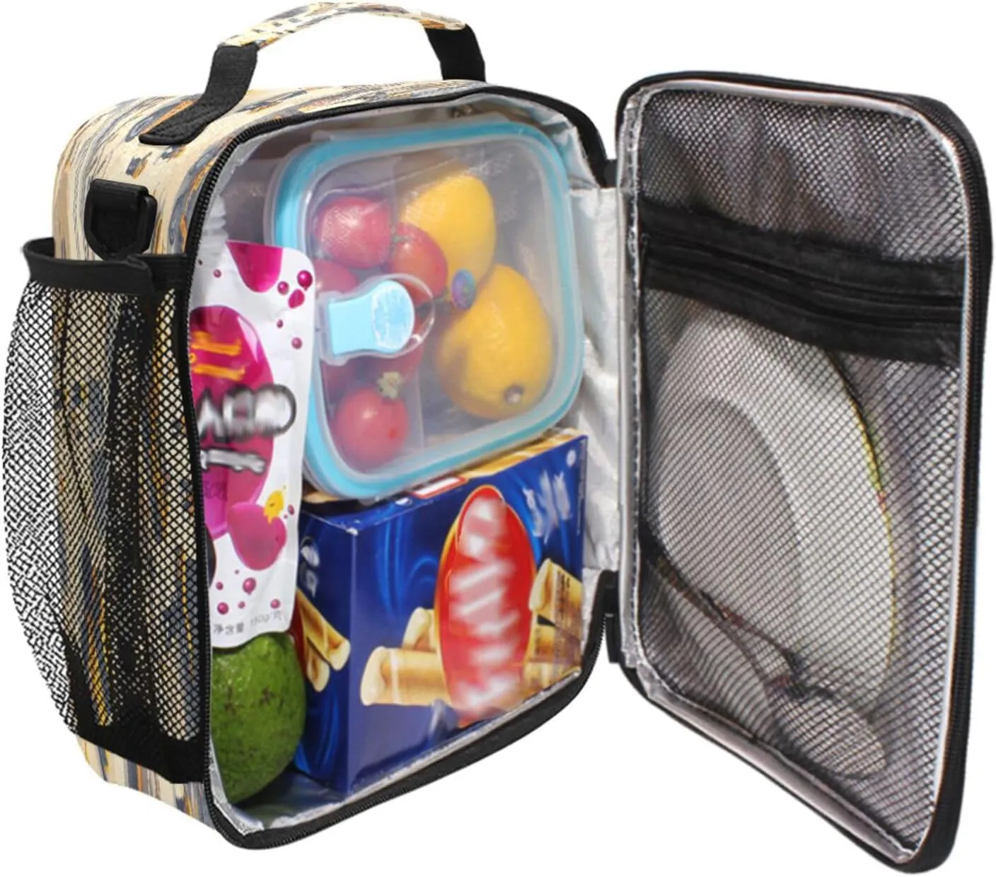 Insulated Lunch Tote Zip Pockets Cooler Lunch Bag with buckle for School College Construction Scene Concrete Mixer Truck