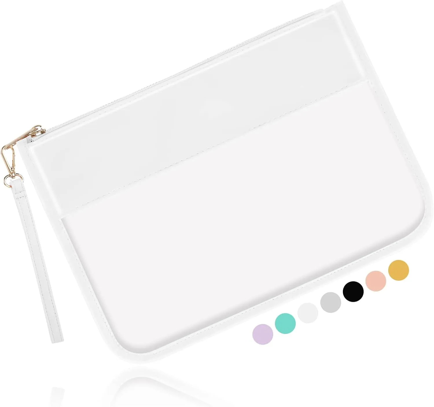 Iqimott Clear Zipper Pouch, DIY Clear Makeup Bag Cosmetic Purse for Women Girls, Preppy Chenille Letter Travel Handbag Leather Toiletry Bag(White)