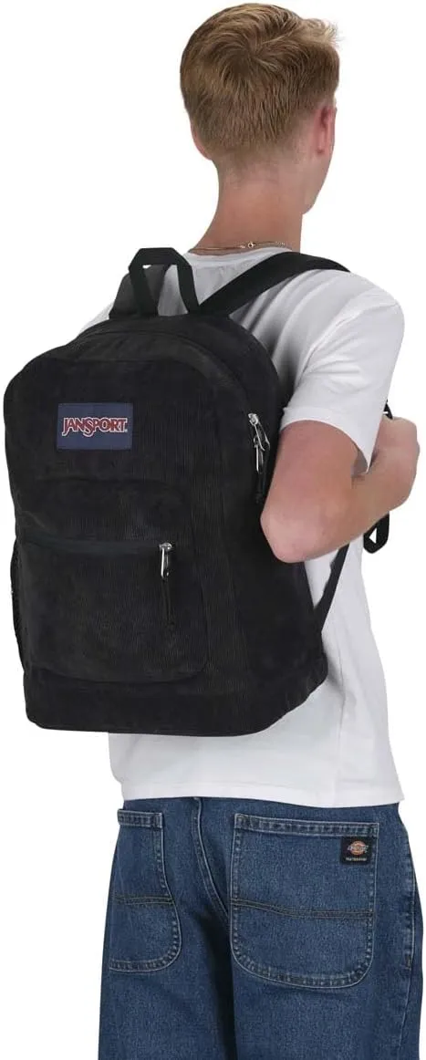 JanSport Cross Town Plus Remix Backpack - Padded Back Panel, Laptop Sleeve, and Front Pocket Organizer - Black Corduroy
