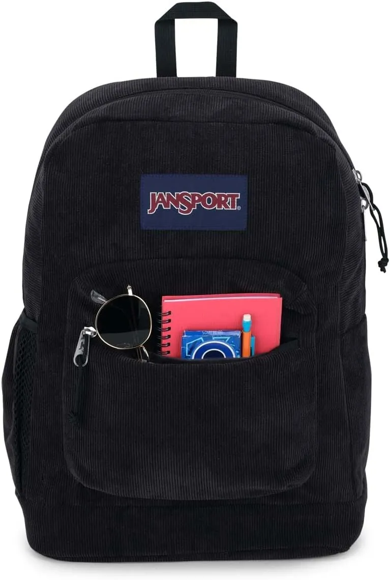 JanSport Cross Town Plus Remix Backpack - Padded Back Panel, Laptop Sleeve, and Front Pocket Organizer - Black Corduroy