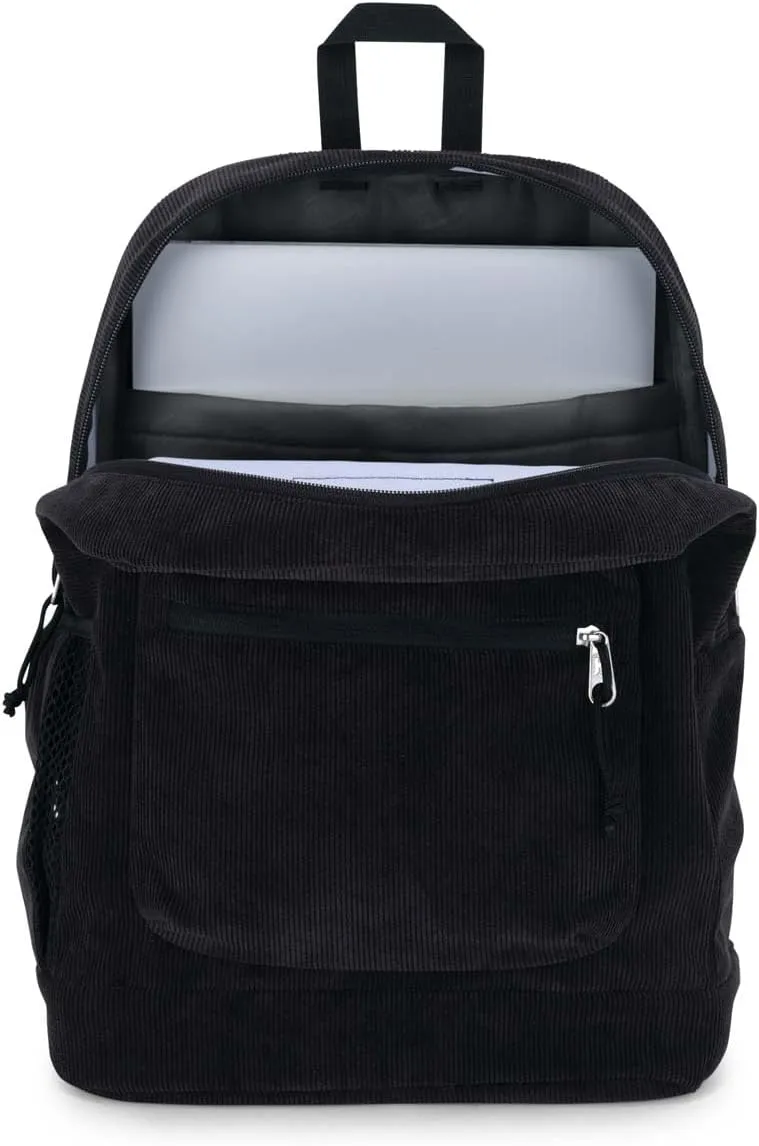 JanSport Cross Town Plus Remix Backpack - Padded Back Panel, Laptop Sleeve, and Front Pocket Organizer - Black Corduroy
