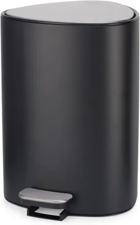 Joseph Joseph EasyStore Stainless Steel 5 Liter/1.3 Gallon Pedal Trash Can with Bin Liner Storage, Soft-Close Lid, Removable Inner Bucket, for Bathroom, Bedroom, Office, Matt Black