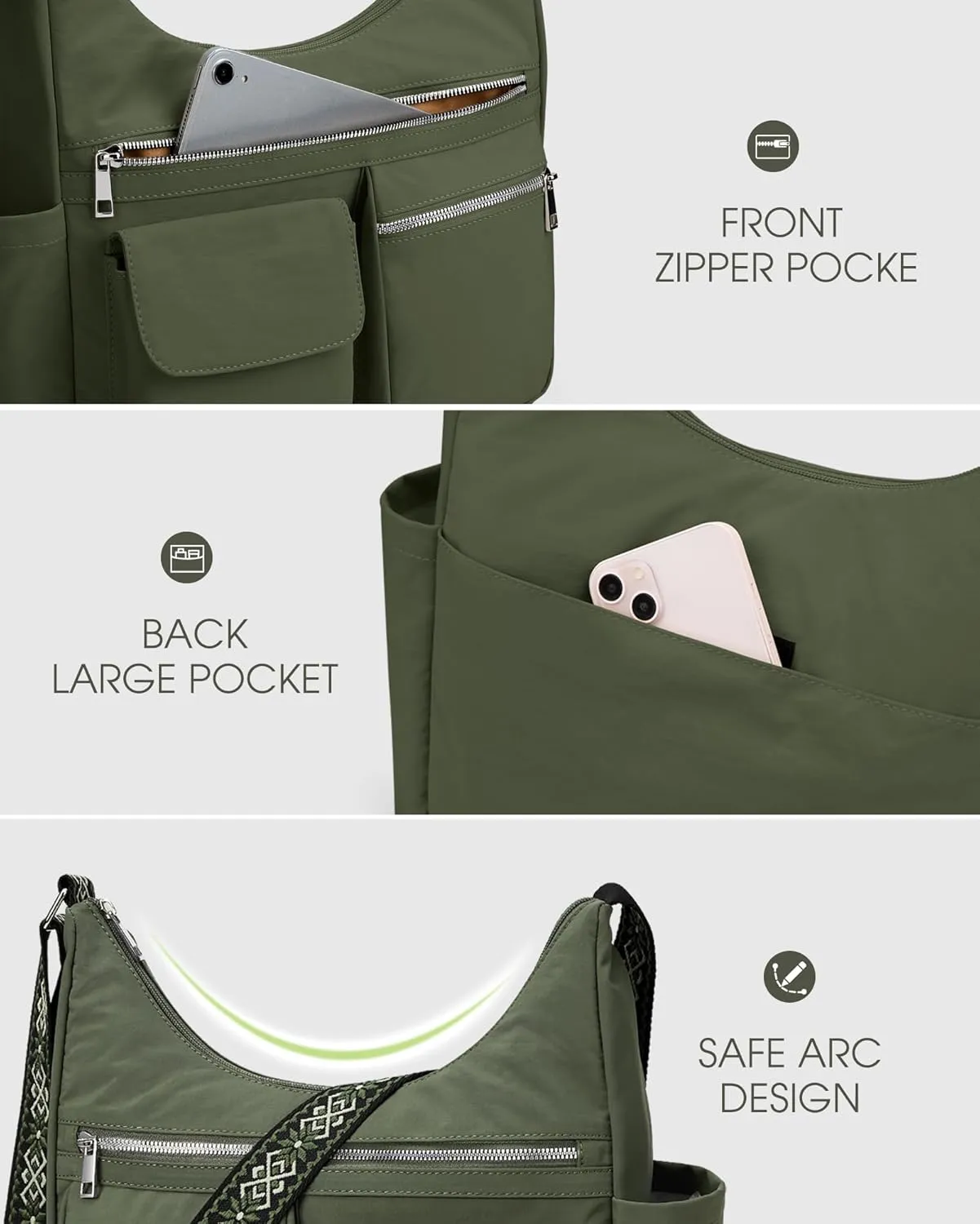 KALIDI Nylon Crossbody Bags for Women Trendy Cross Body Purse with Multiple Pockets For Ladies Casual Work Travel