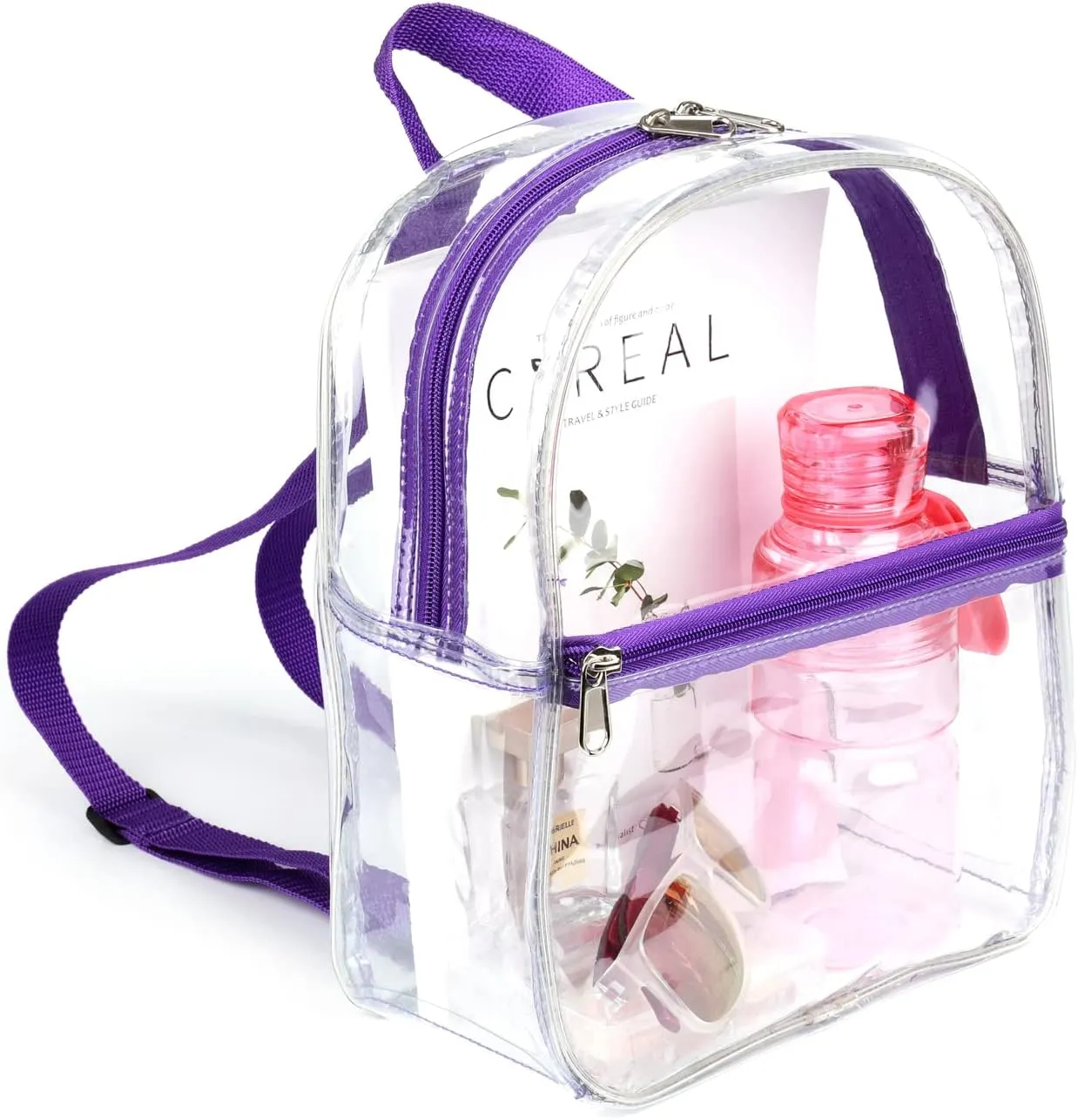 Keepcross Purple Small Mini Clear Backpack for Girls Kids - Cute Plastic Clear Bag Stadium Approved Great for Festival Sport Events Concerts Beach Travel
