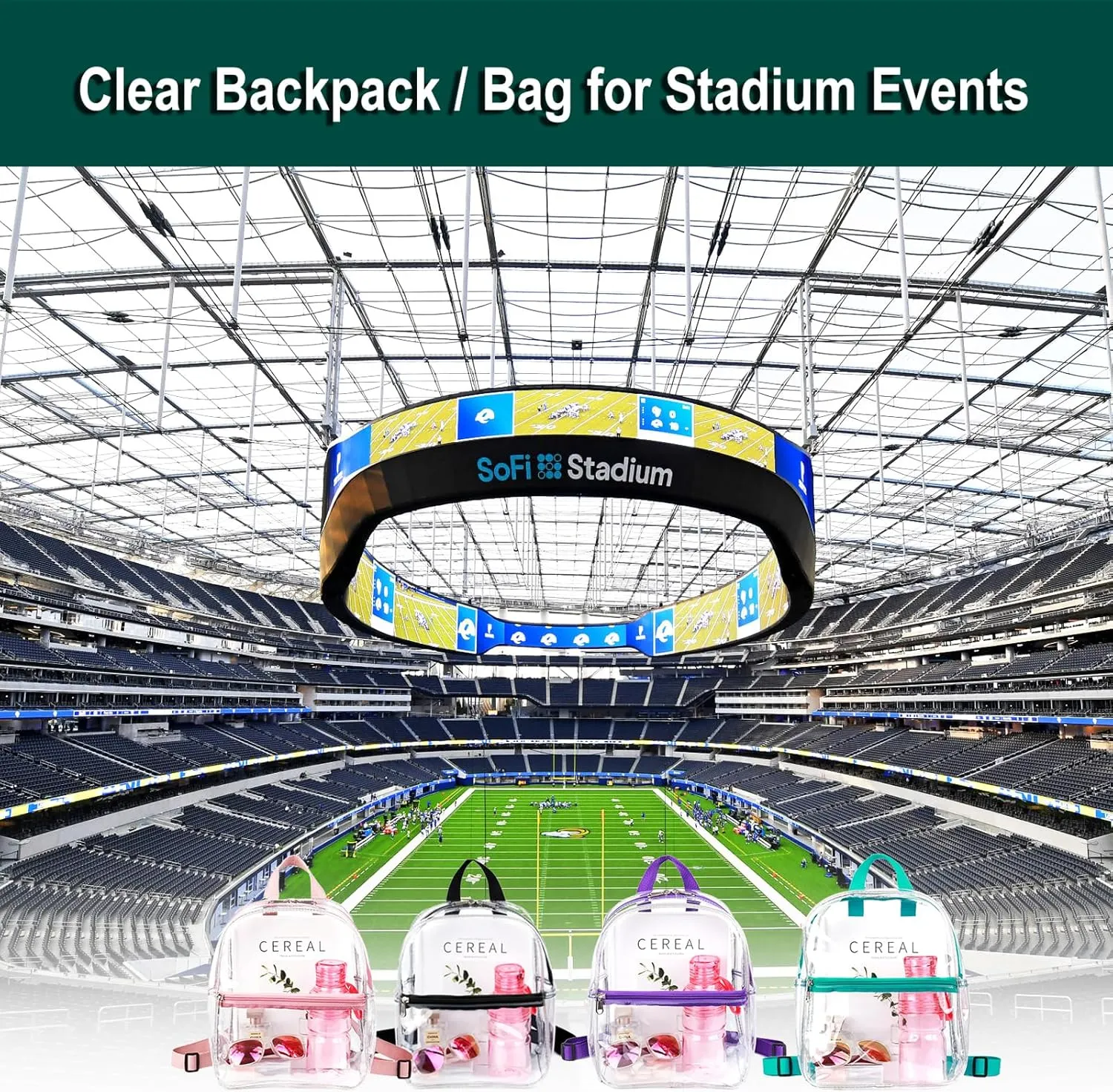 Keepcross Purple Small Mini Clear Backpack for Girls Kids - Cute Plastic Clear Bag Stadium Approved Great for Festival Sport Events Concerts Beach Travel