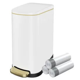 KUK Slim Bathroom Trash Can with Lid, 2.6 Gallon (10 L) Stainless Steel Step Small Garbage Can with Removable Inner Bucket, Soft Close, Anti-Fingerprint Finish (White)
