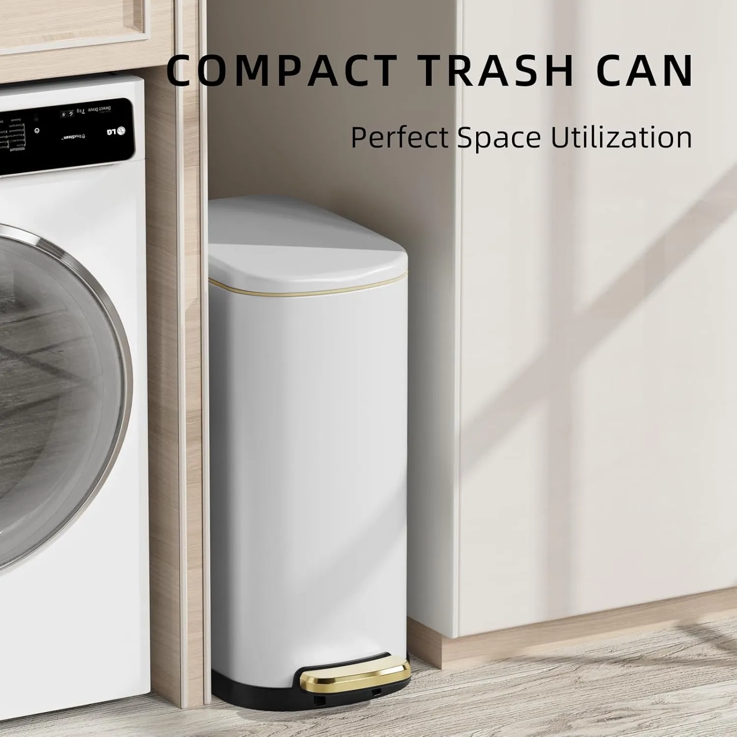KUK Slim Bathroom Trash Can with Lid, 2.6 Gallon (10 L) Stainless Steel Step Small Garbage Can with Removable Inner Bucket, Soft Close, Anti-Fingerprint Finish (White)