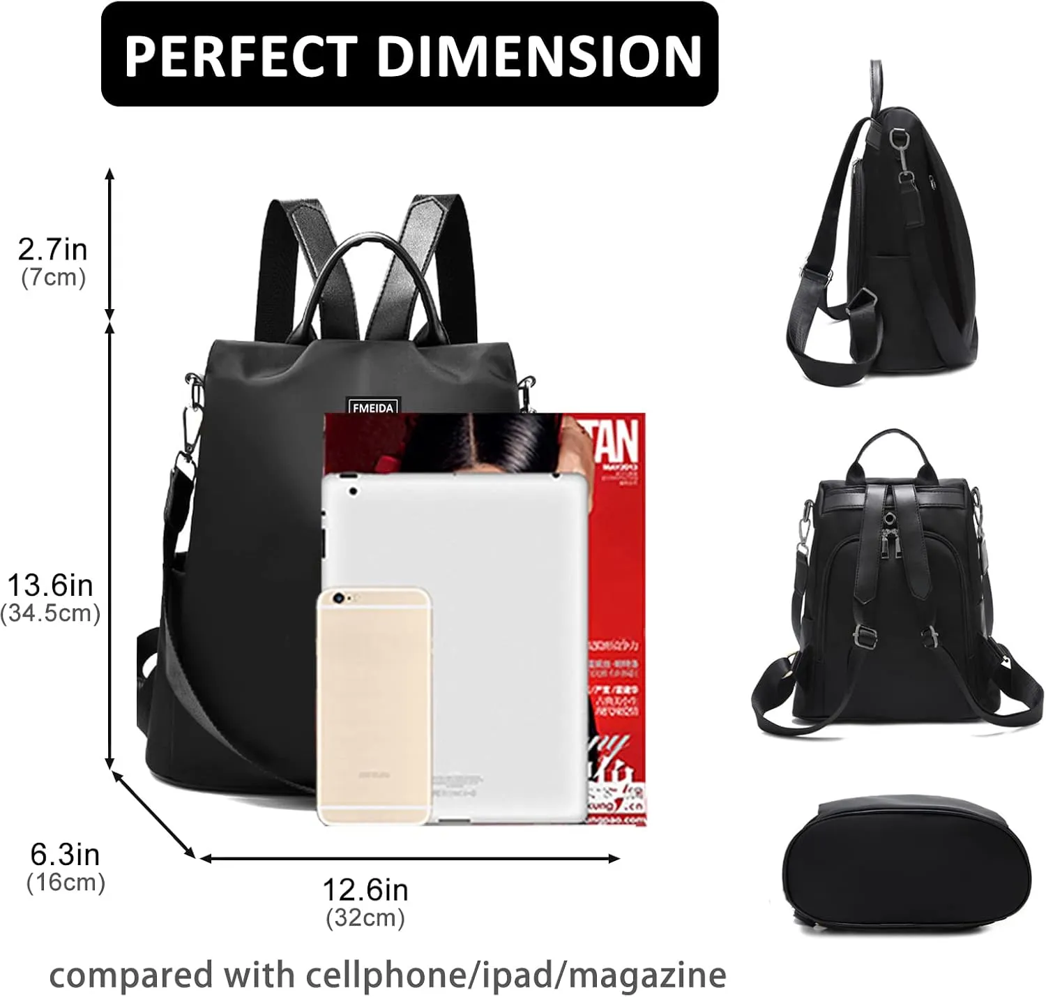 Large Travel Backpack for Women Waterproof Back Pack Black Shoulder Bag Fashion Backpack Purse Anti-Theft Daypack for College Work