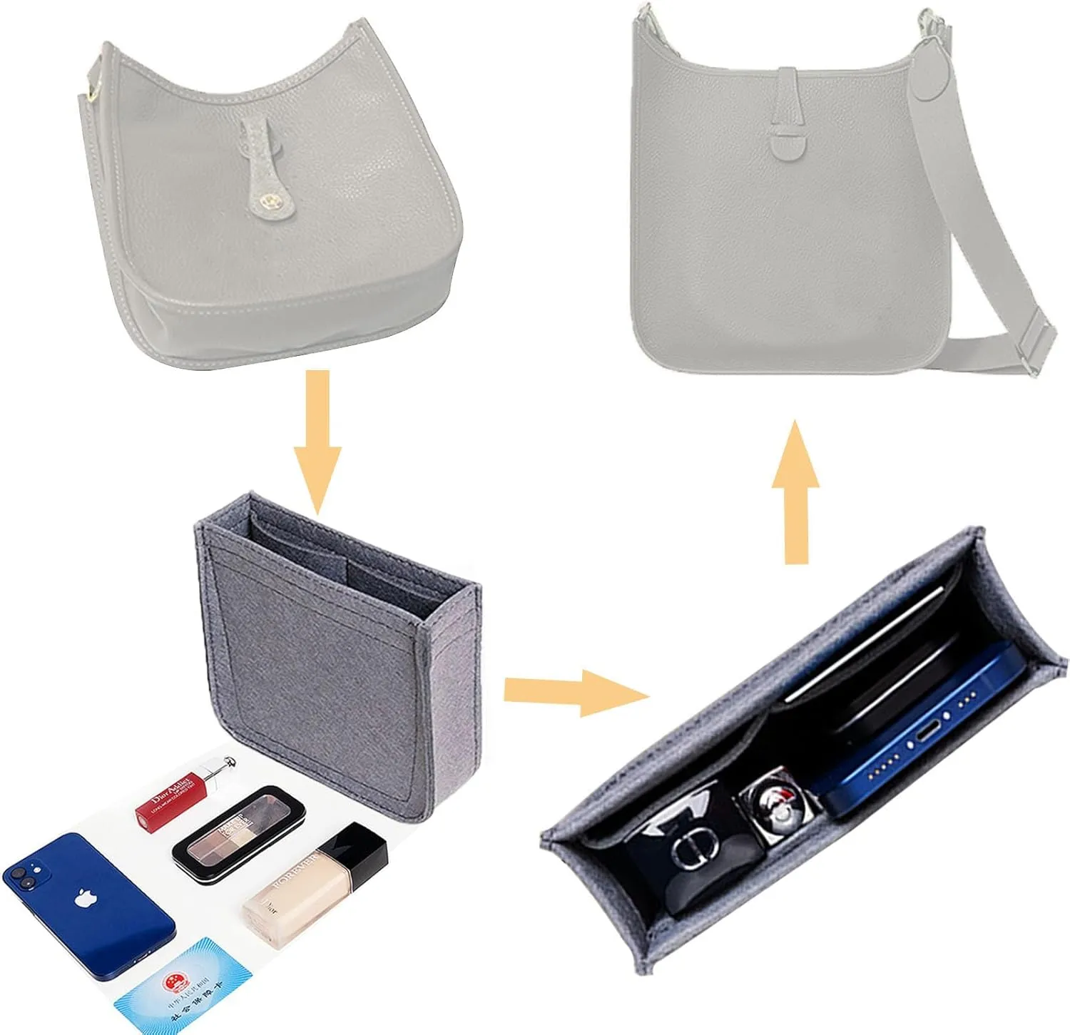 Lckaey Purse Insert Organizer for Evelyne 16 mini Bags TPM Insert- Handbag Organizer-1003Khaki-S