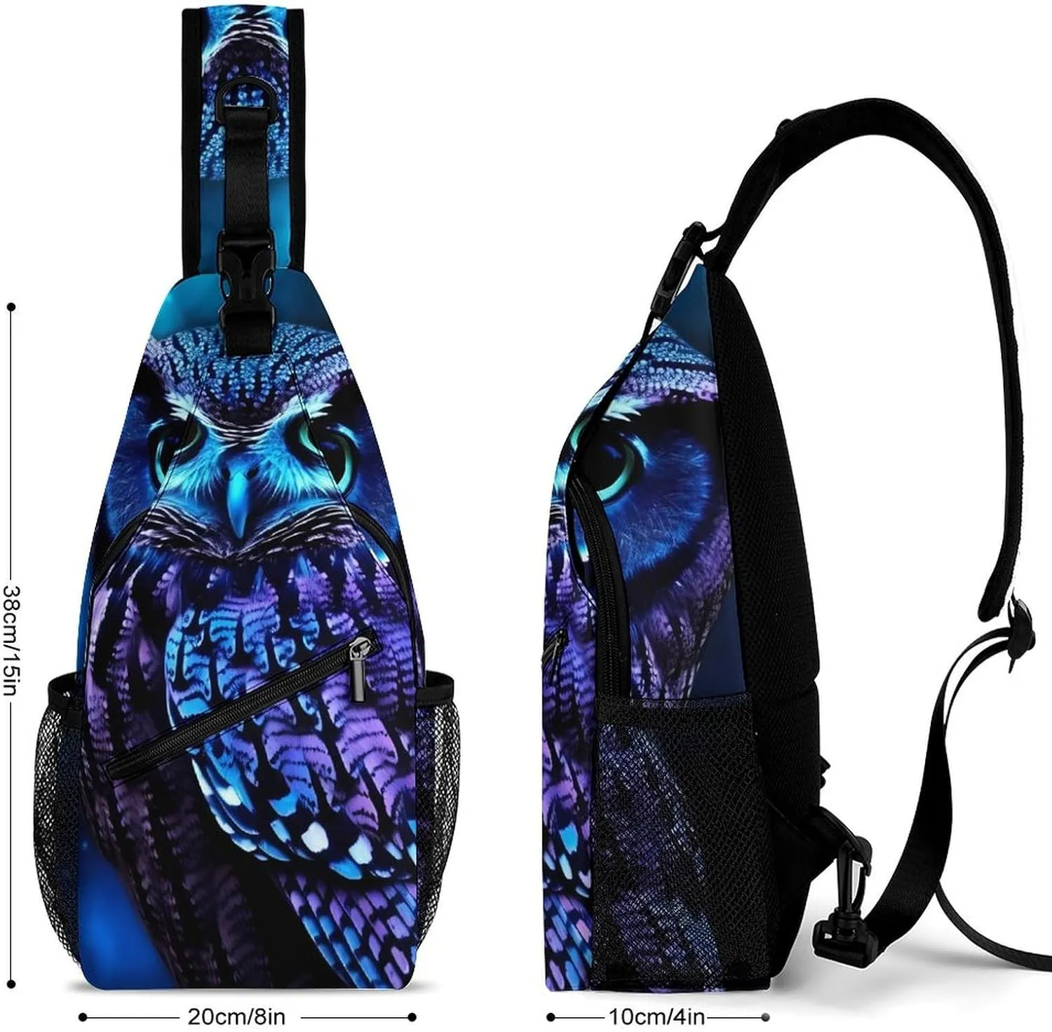 Lightweight Chest Bag Crossbody Bag Blue Owl Sling Backpack for Women Men Sports Travel