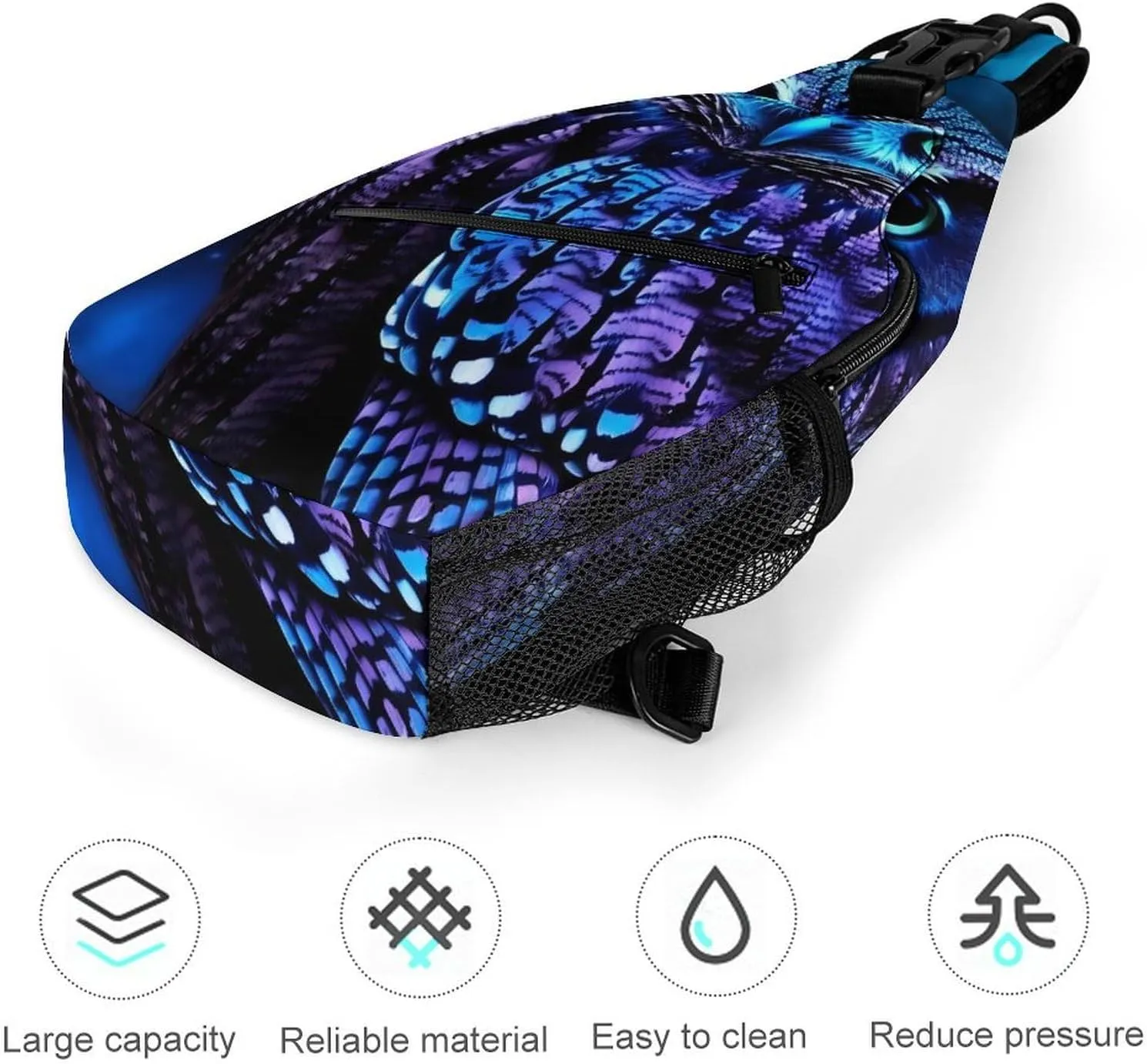 Lightweight Chest Bag Crossbody Bag Blue Owl Sling Backpack for Women Men Sports Travel