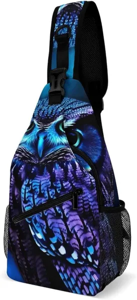 Lightweight Chest Bag Crossbody Bag Blue Owl Sling Backpack for Women Men Sports Travel