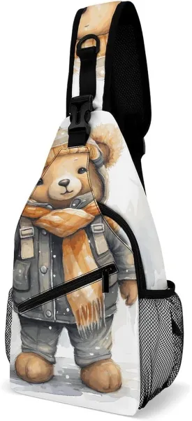 Lightweight Chest Bag Crossbody Bag Cute Bear Sling Backpack for Women Men Sports Travel