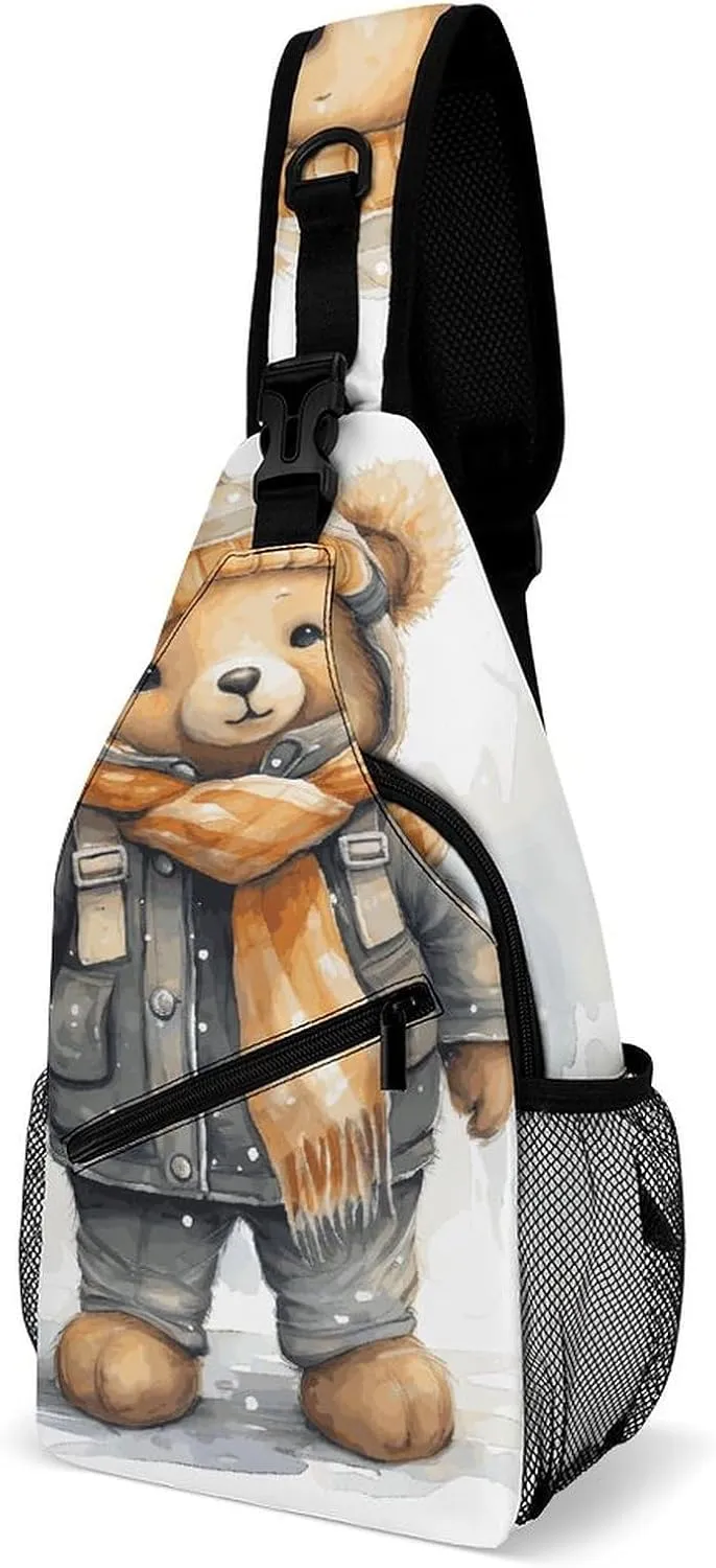 Lightweight Chest Bag Crossbody Bag Cute Bear Sling Backpack for Women Men Sports Travel
