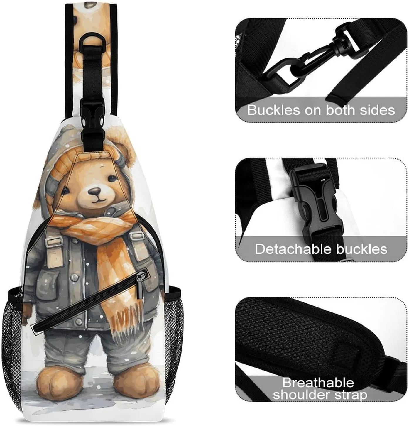 Lightweight Chest Bag Crossbody Bag Cute Bear Sling Backpack for Women Men Sports Travel