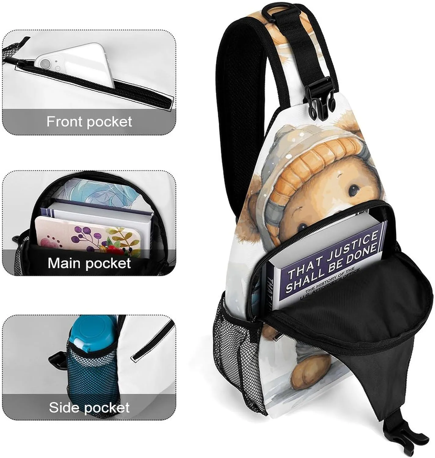 Lightweight Chest Bag Crossbody Bag Cute Bear Sling Backpack for Women Men Sports Travel