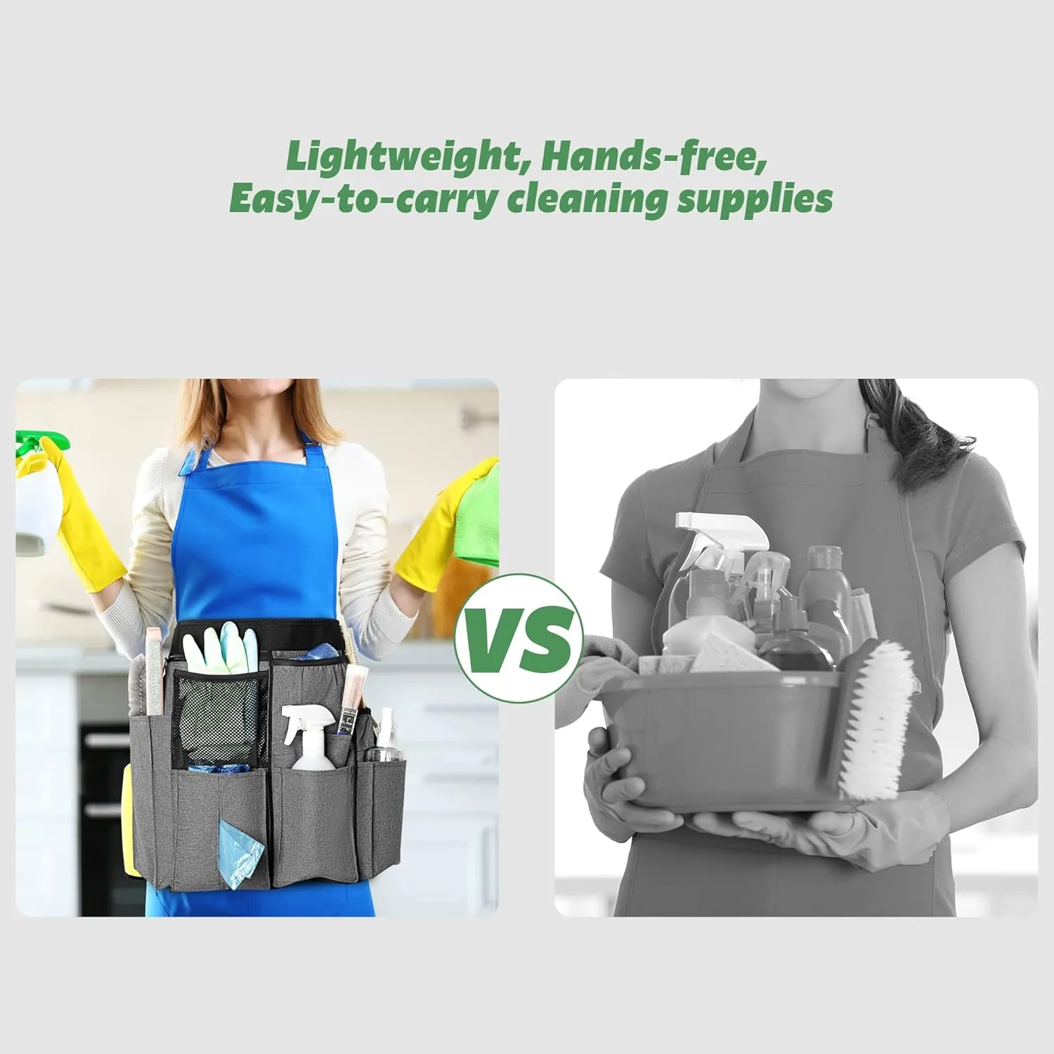 LoDrid Cleaning Apron for Housekeeping with 9 Pockets, Cleaning Bag with Adjustable Waist Belt, Professional Cleaning Supplies Apron for Work, Gray
