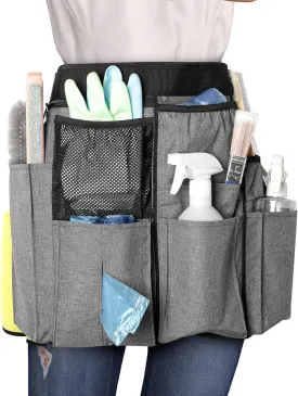 LoDrid Cleaning Apron for Housekeeping with 9 Pockets, Cleaning Bag with Adjustable Waist Belt, Professional Cleaning Supplies Apron for Work, Gray
