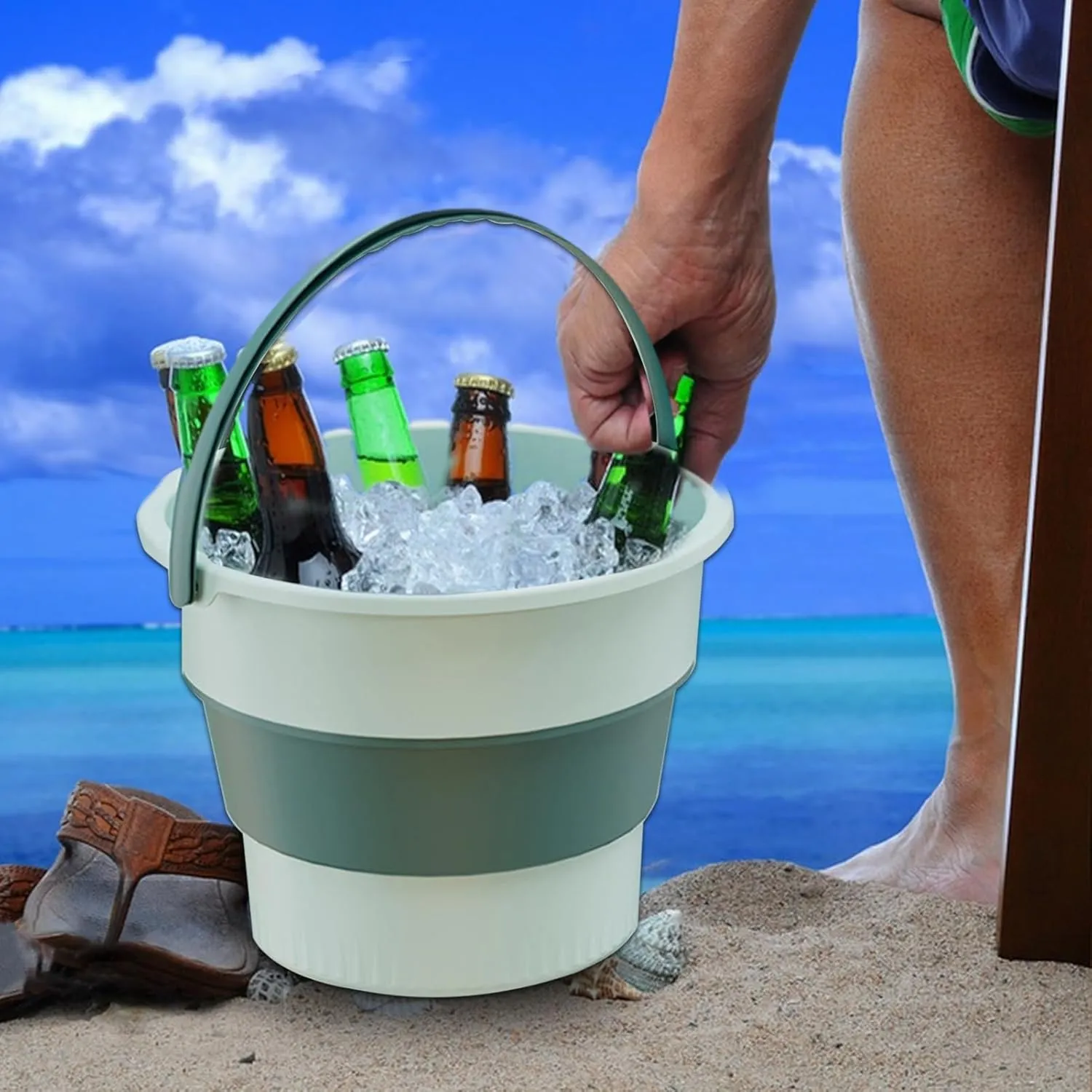 Long-Lasting Plastic Bucket Portable Outdoor Fishing Folding Bucket Collapsible Plastic Bucket for Camping Cleaning 4.6/10/16.8l Daily Use Bucket Green S