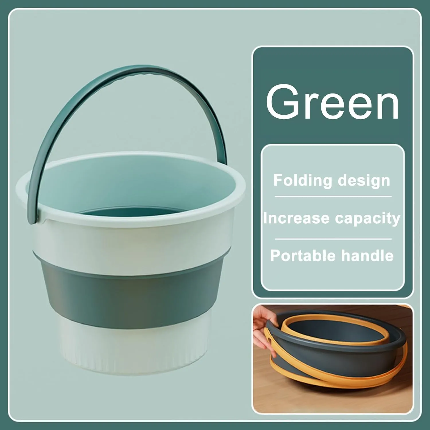 Long-Lasting Plastic Bucket Portable Outdoor Fishing Folding Bucket Collapsible Plastic Bucket for Camping Cleaning 4.6/10/16.8l Daily Use Bucket Green S