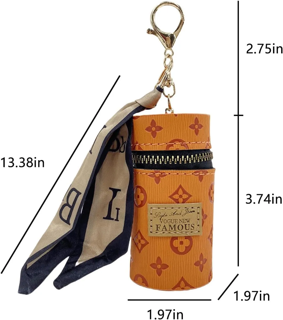 Mini Bucket Bag for Lipsticks - Portable Embossed Makeup Pouch with Drawstring, Cute Keychain Coin Purse for Women, Travel Cosmetic Organizer (Orange)