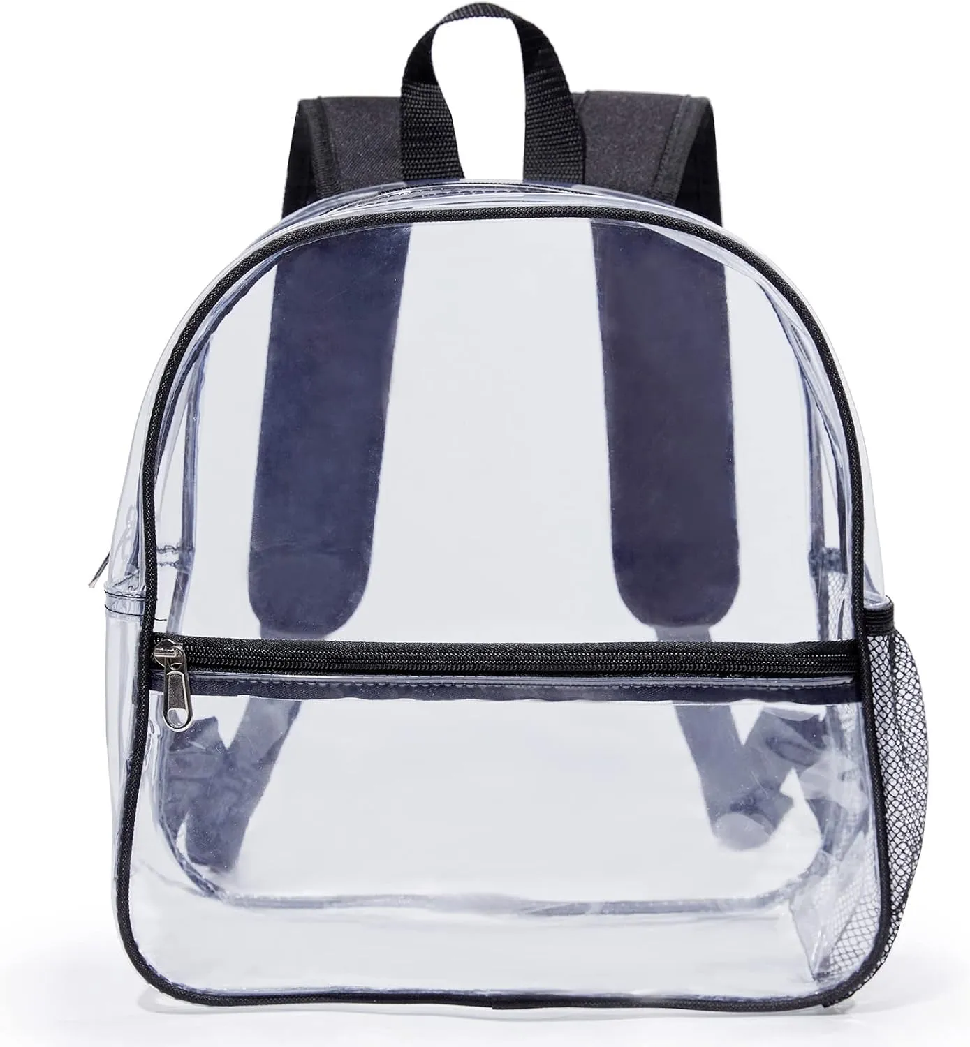 Mini Clear Backpack 12"x6"x12" Stadium Approved See Through Bag Waterproof PVC Small Transparent Backpacks for Festival Sport Event Concerts, Black