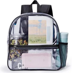Mini Clear Backpack 12"x6"x12" Stadium Approved See Through Bag Waterproof PVC Small Transparent Backpacks for Festival Sport Event Concerts, Black