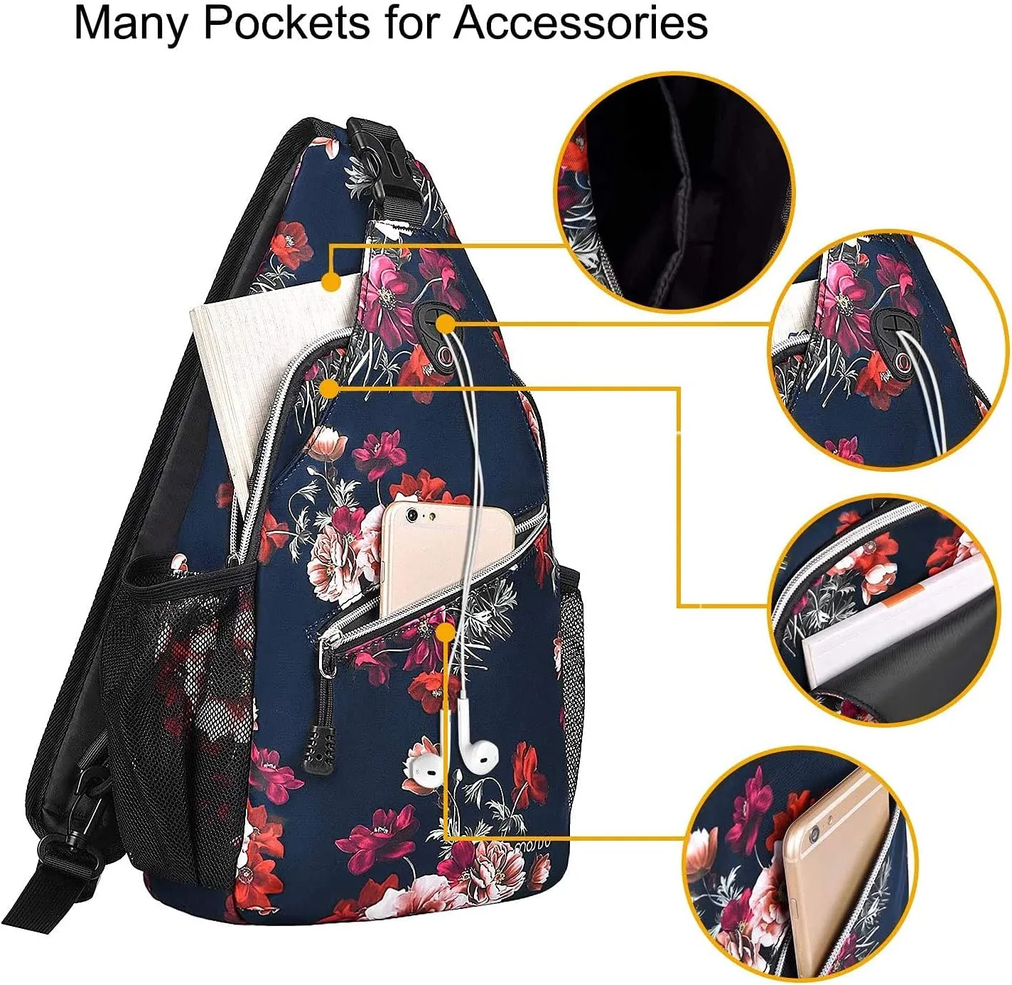 MOSISO Sling Backpack,Travel Hiking Daypack Cottonrose Crossbody Shoulder Bag