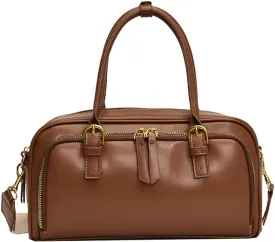 Multi-Pocket Bowling Bag Hobo Boston Tote Shoulder Bag for Women PU Leather Top Handle Bag for Work Travel