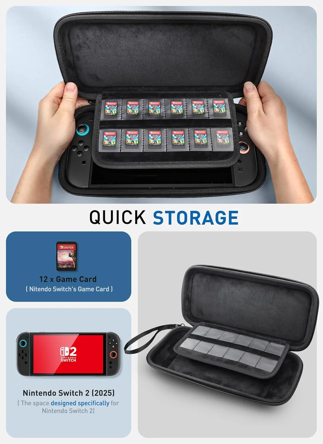Mumba Carrying Case for Nintendo Switch 2 2025, [Mini Version] Travel Case with 12 Game Cartridge slot Portable Bag Protective Carry handbag Pouch Shell Accessories [Portable & Lightweight] (Stealth)