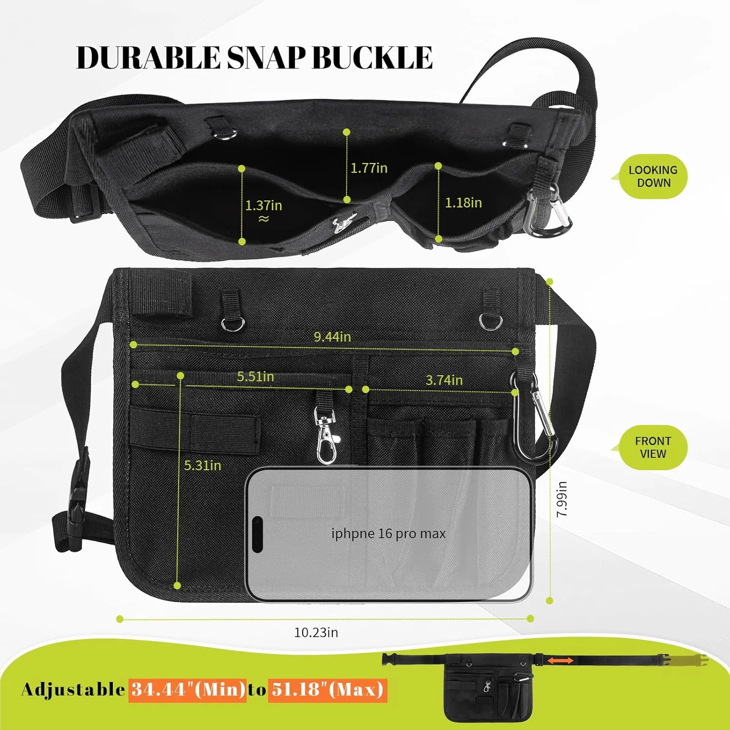 Nurse Fanny Pack with Stethoscope Holder - Nursing Fanny Pack for Nurses, Nurse Pocket Organizer, Medical Bags for Nurses, Utility Belt for Work, Teacher Tool Belt (Black)