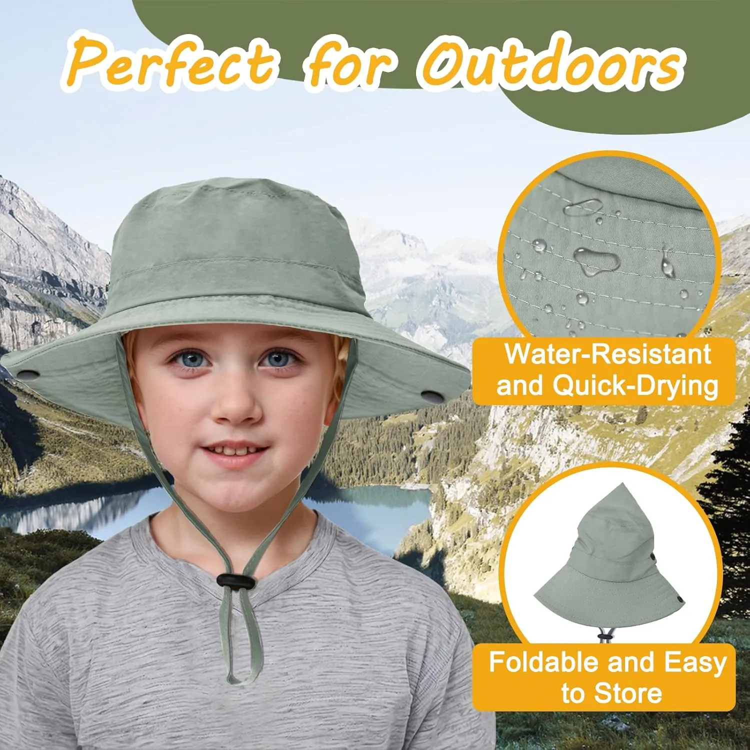 Outdoor Kids Sun Hat UPF 50  Quick Dry Foldable Bucket Hat Lightweight Adjustable Fishing Safari Hat for Girls and Boys