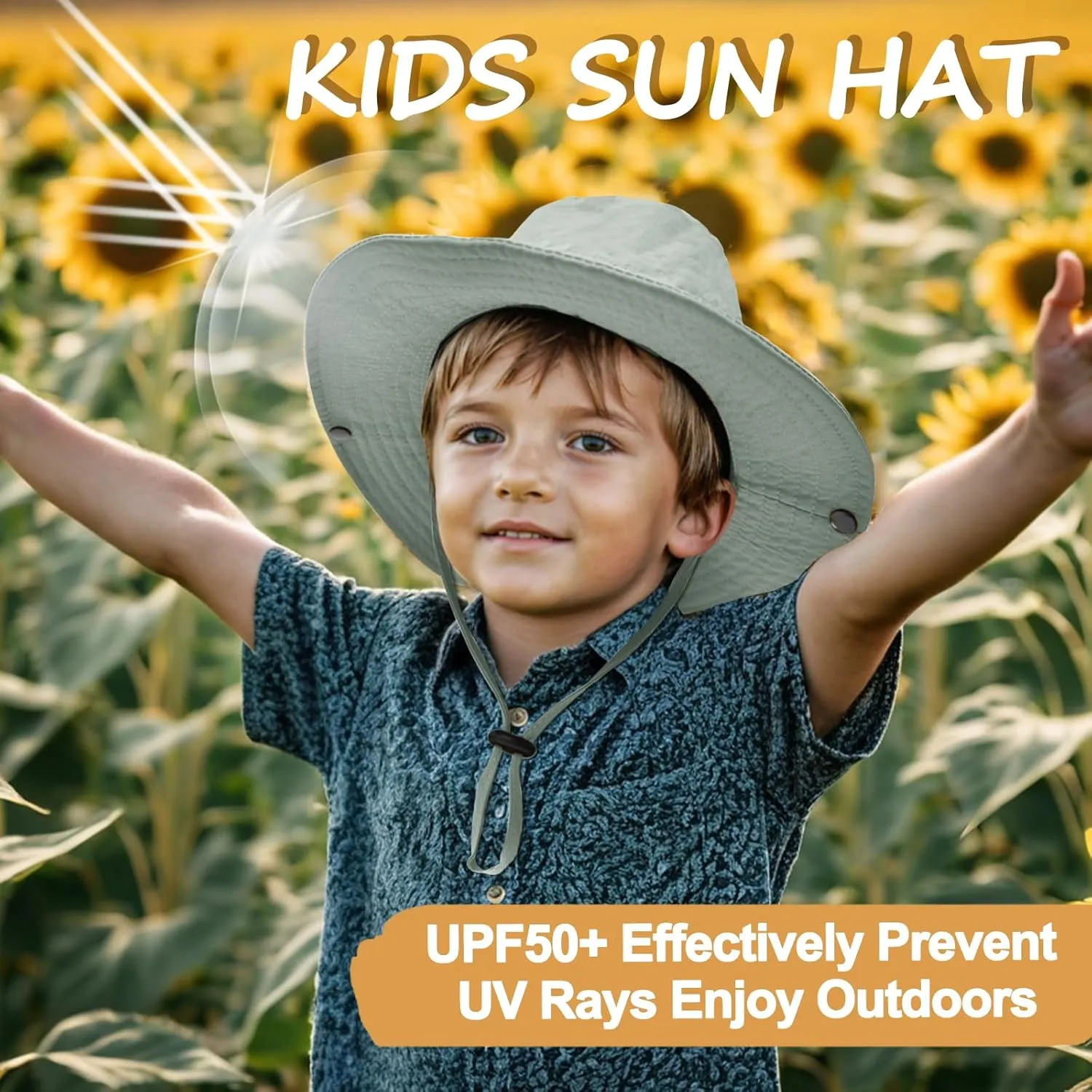 Outdoor Kids Sun Hat UPF 50  Quick Dry Foldable Bucket Hat Lightweight Adjustable Fishing Safari Hat for Girls and Boys