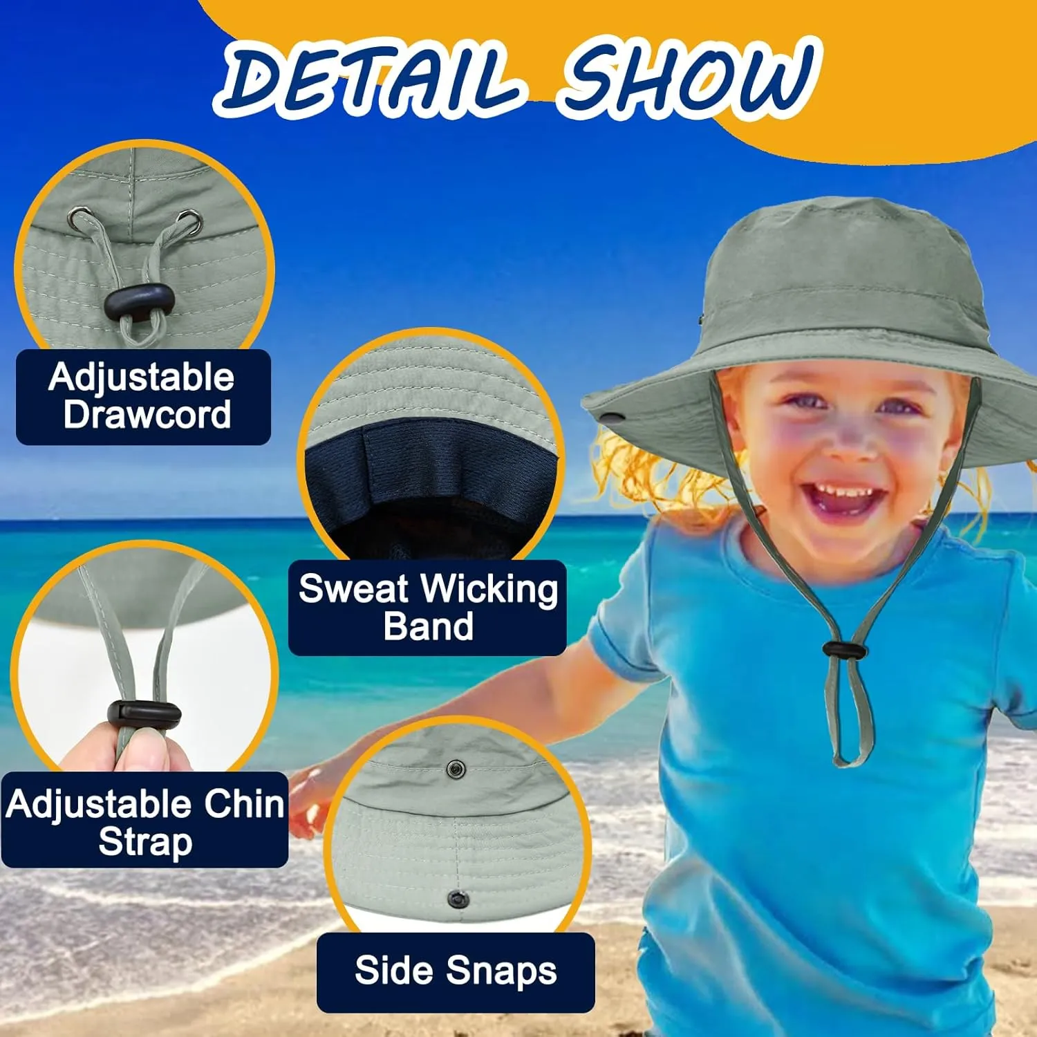 Outdoor Kids Sun Hat UPF 50  Quick Dry Foldable Bucket Hat Lightweight Adjustable Fishing Safari Hat for Girls and Boys