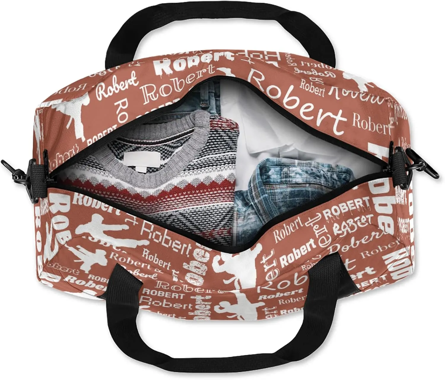 Personalized Karate Sport Duffel Bag Custom Sports Bag Travel Overnight Shoulder Bags Customized Gifts for Women Men Martial Art, Brown