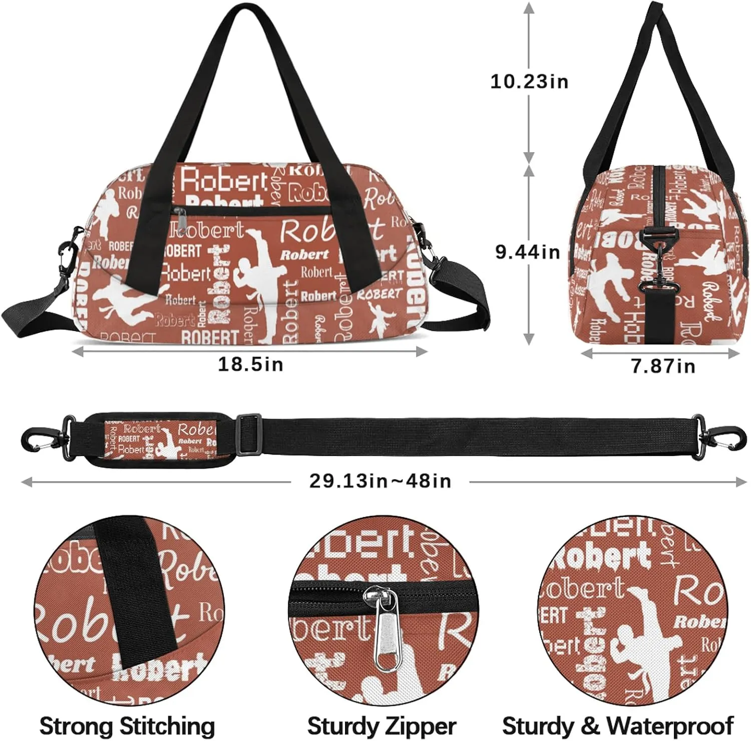 Personalized Karate Sport Duffel Bag Custom Sports Bag Travel Overnight Shoulder Bags Customized Gifts for Women Men Martial Art, Brown