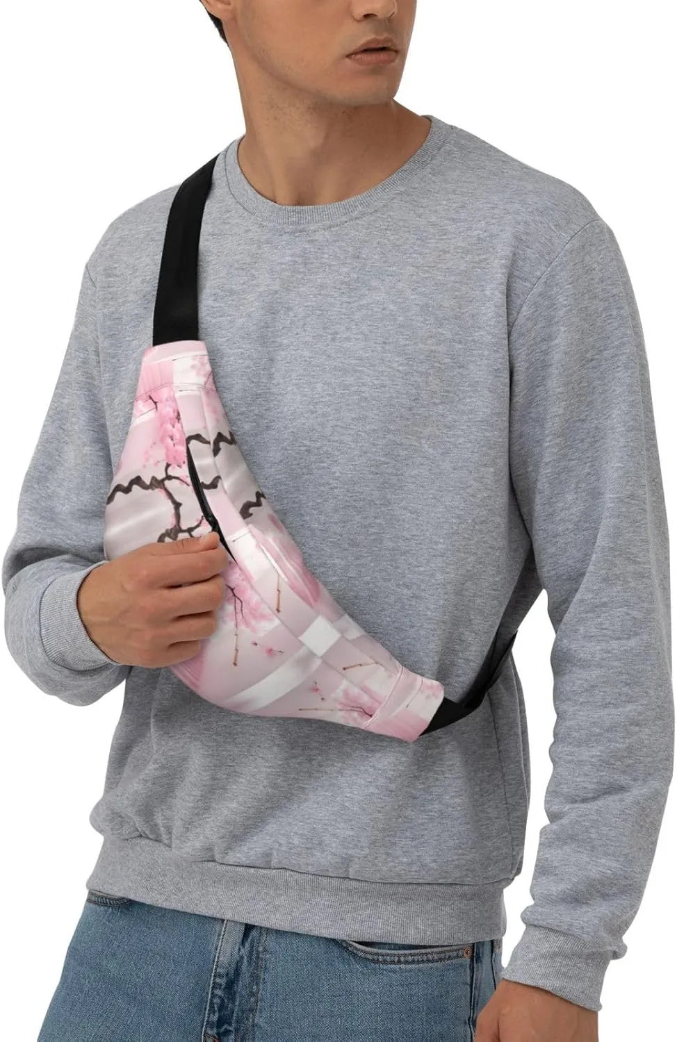 Pink cherry blossom staircase Fashion Crossbody Appearance High capacity outdoor with Adjustable Comfortable Work Leisure Versatile, RXZER23
