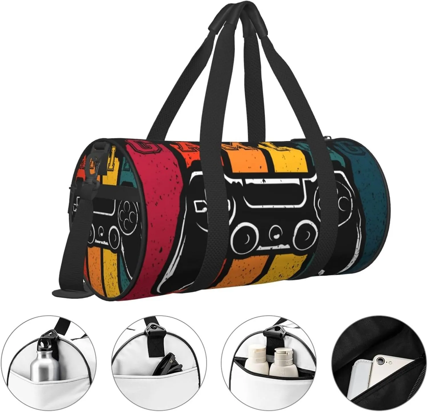 Retro Video Game Gym Duffle Bag Foldable Gaming Joystick Lightweight Carry On Weekender Travel Duffel Bags Sport Bags For Fitness Yoga Beach Swim Men Women