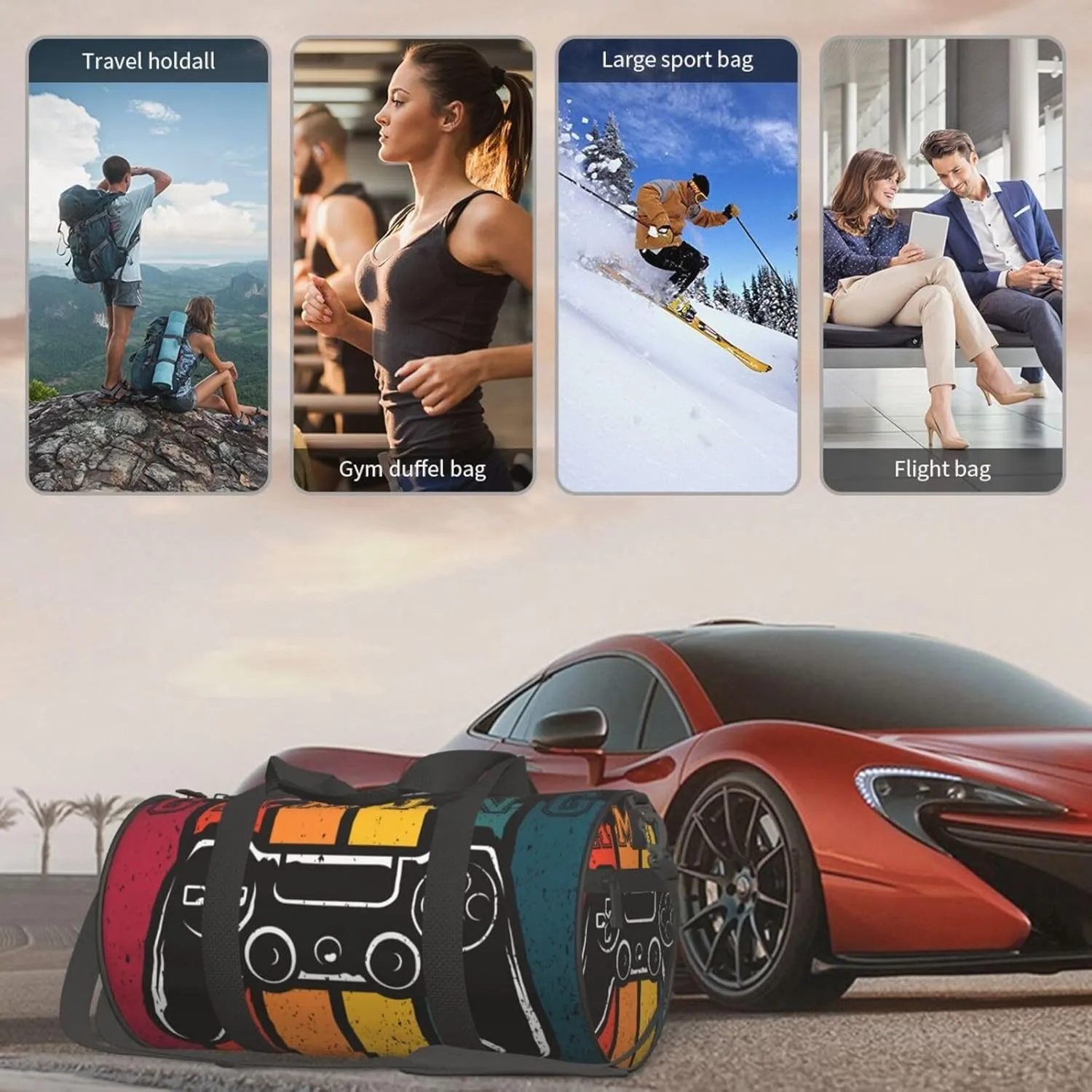 Retro Video Game Gym Duffle Bag Foldable Gaming Joystick Lightweight Carry On Weekender Travel Duffel Bags Sport Bags For Fitness Yoga Beach Swim Men Women