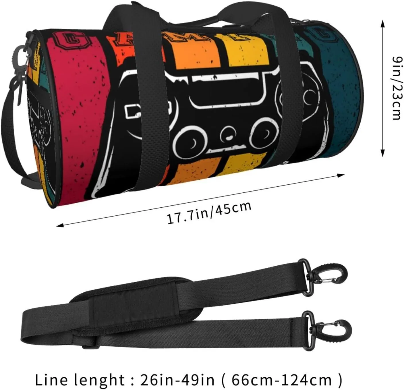 Retro Video Game Gym Duffle Bag Foldable Gaming Joystick Lightweight Carry On Weekender Travel Duffel Bags Sport Bags For Fitness Yoga Beach Swim Men Women