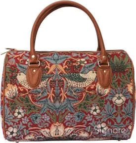 Signare Tapestry Duffle Bag Overnight Bags Weekend Bag for Women with Floral William Morris Strawberry Thief Red Design (TRAV-STRD)