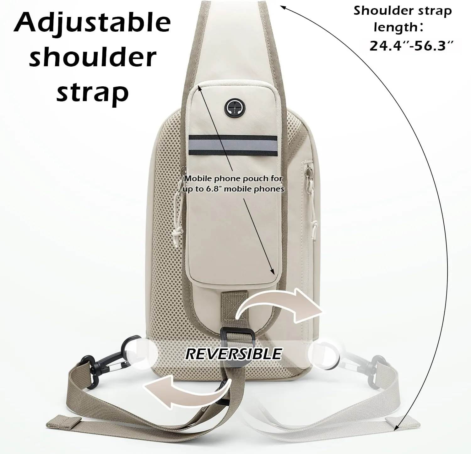 Sling Bag for Women, Crossbody Sling Chest Daypack Shoulder Cross body Bags for Casual Commuting Work Travel Sport Hiking,3.4L,Green Beige